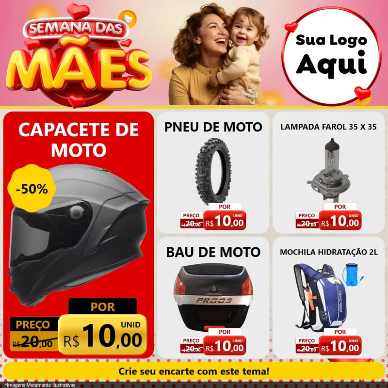Modelo de Rede Social para Feed Facebook com o tema Semana das Mães para Moto peças