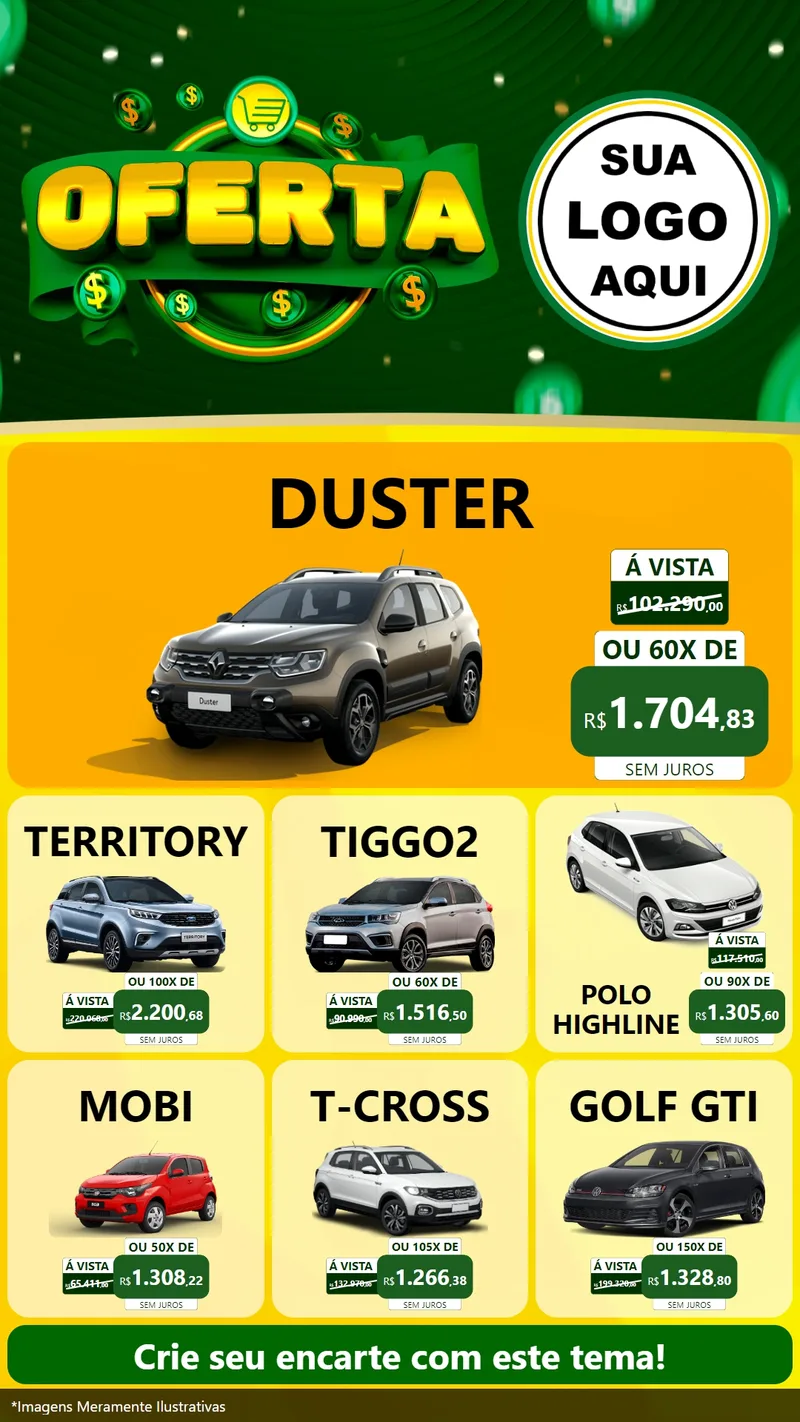 Modelo de Rede Social para Stories com o tema Oferta para Concessionaria de Carros