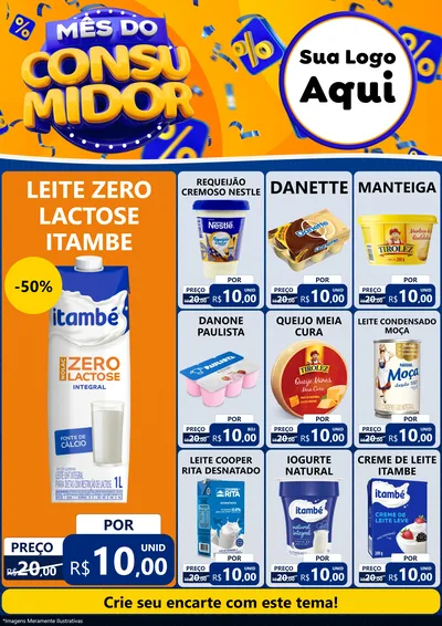 Modelo de Encarte para Encarte A4 Vertical com o tema Mês do Consumidor para Frios e Laticínios