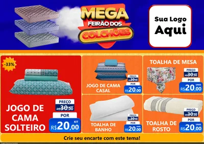 Modelo de Encarte para Encarte A4 Horizontal com o tema Mega Feirão dos Colchões para Cama, Mesa e Banho