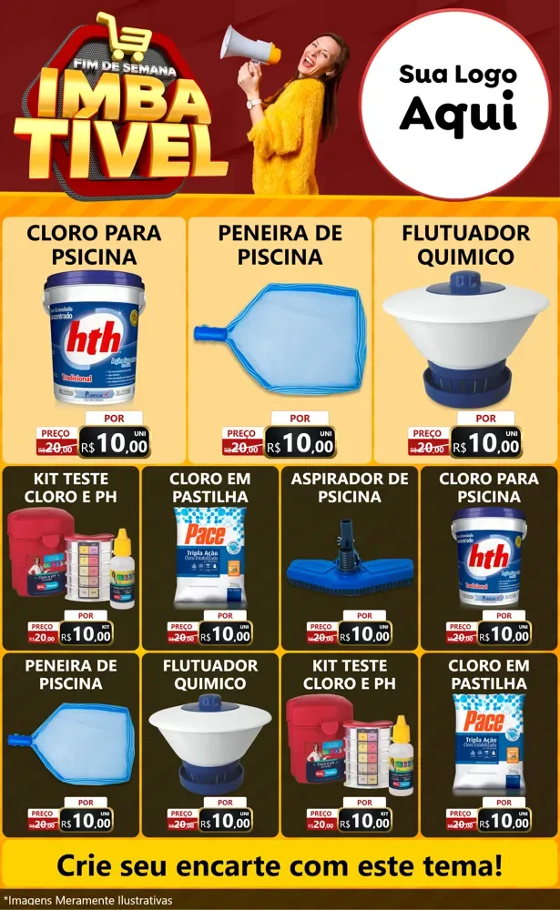 Modelo de Encarte para Encarte Grande com o tema Fim de Semana Imbatível para Produtos para Piscina
