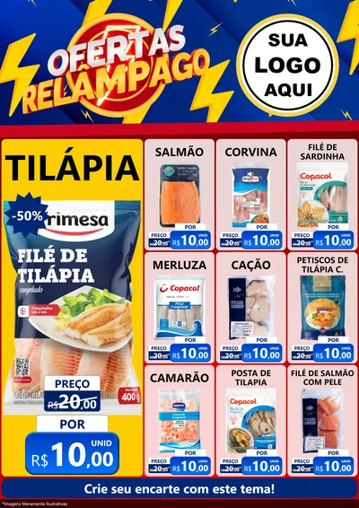 Modelo de Encarte para Encarte A4 Vertical com o tema Ofertas Relâmpago para Peixaria