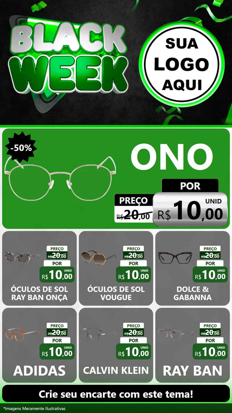 Modelo de Rede Social para Stories com o tema Black Week para Óticas