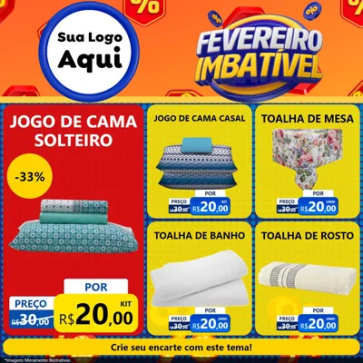 Modelo de Rede Social para Feed Facebook com o tema Fevereiro Imbatível para Cama, Mesa e Banho