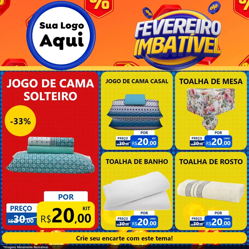 Modelo de Rede Social para Feed Facebook com o tema Fevereiro Imbatível para Cama, Mesa e Banho