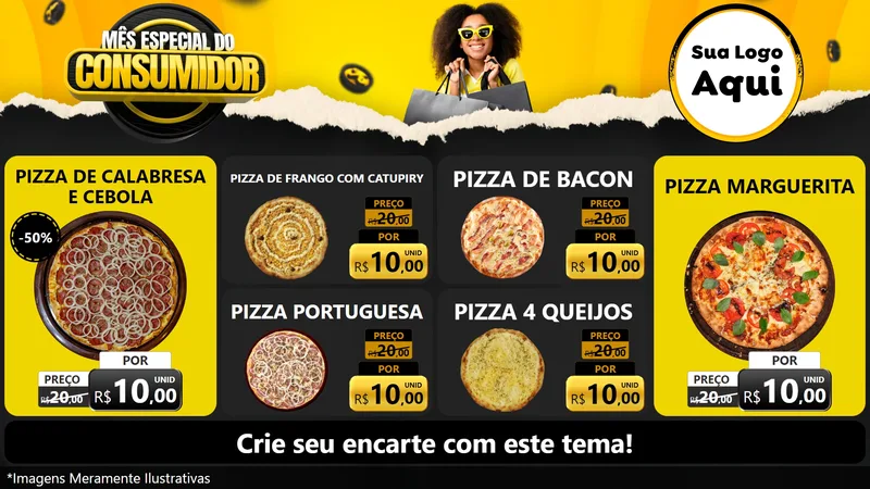 Modelo de TV para TV Horizontal com o tema Mês Especial do Consumidor para Pizzaria