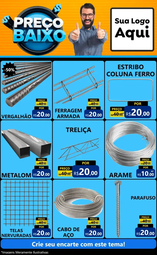 Modelo de Encarte para Encarte Grande com o tema Preço Baixo para Ferragens