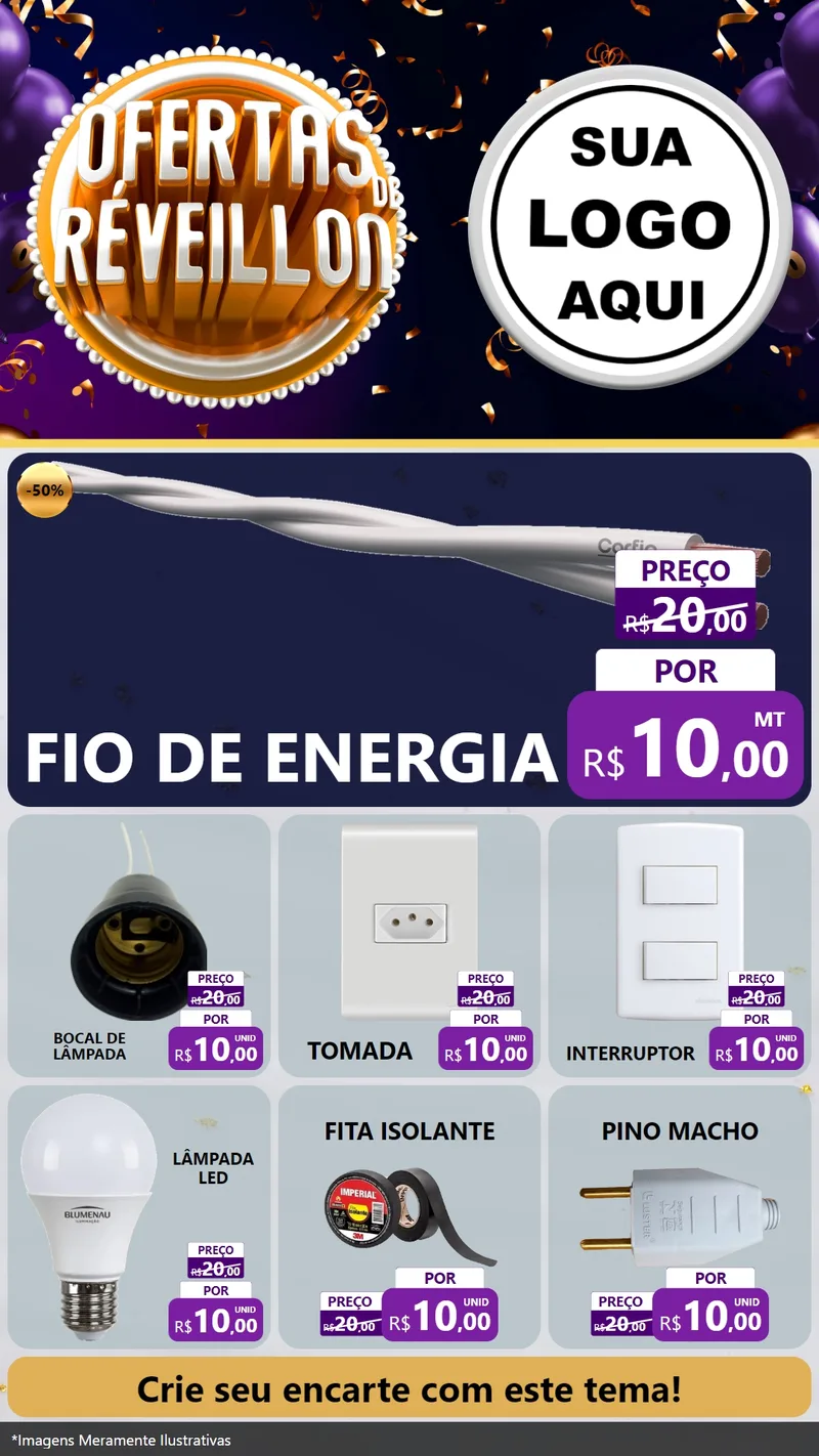 Modelo de Rede Social para Stories com o tema Ofertas de Réveillon para Materiais Elétricos