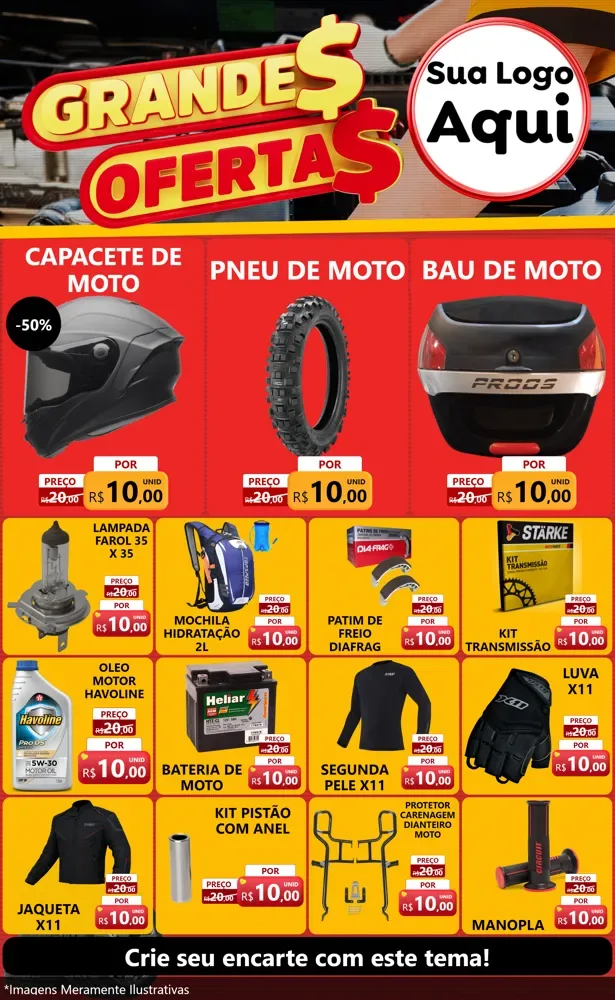 Modelo de Encarte para Encarte Grande com o tema Grandes Ofertas - Autopeças para Moto peças