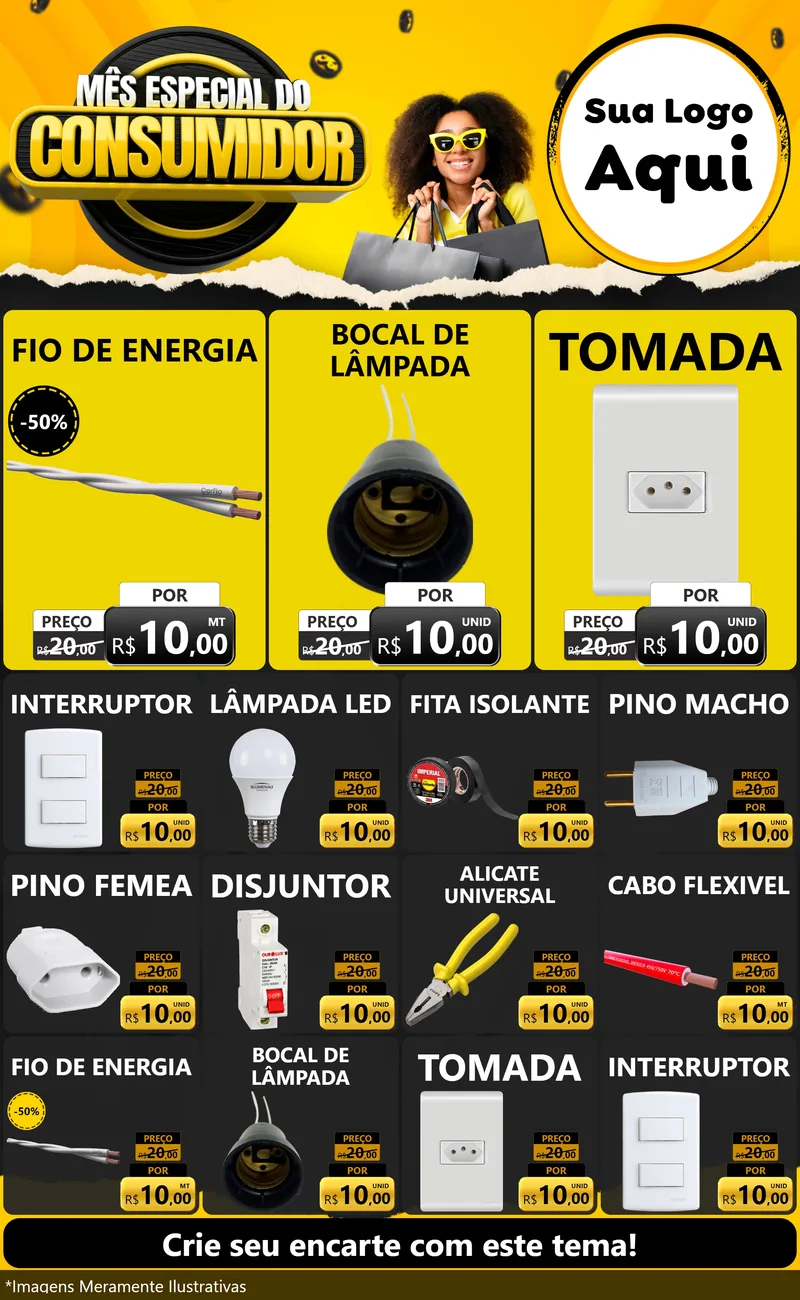 Modelo de Encarte para Encarte Grande com o tema Mês Especial do Consumidor para Materiais Elétricos