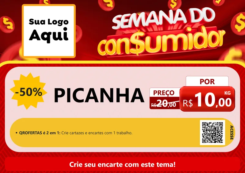 Modelo de Cartaz para Cartaz A4 Horizontal com o tema Semana do Consumidor para Açougue