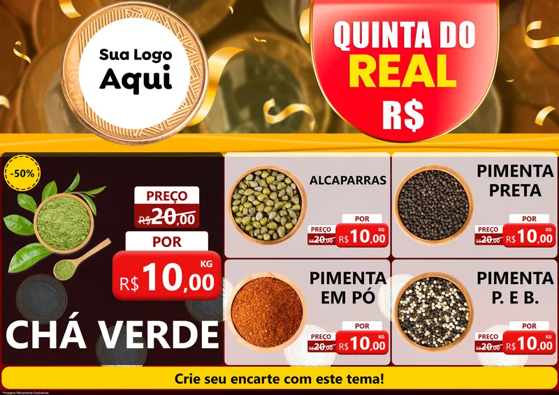 Modelo de Encarte para Encarte A4 Horizontal com o tema Quinta do Real para Produtos Naturais