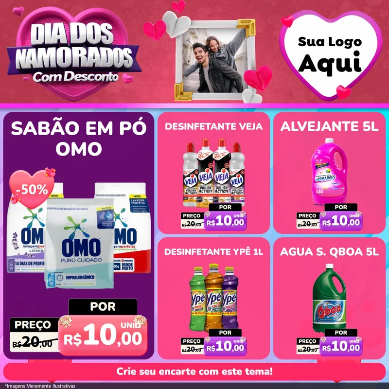 Modelo de Rede Social para Feed Facebook com o tema Dia Dos Namorados Com Desconto para Produtos de Limpeza