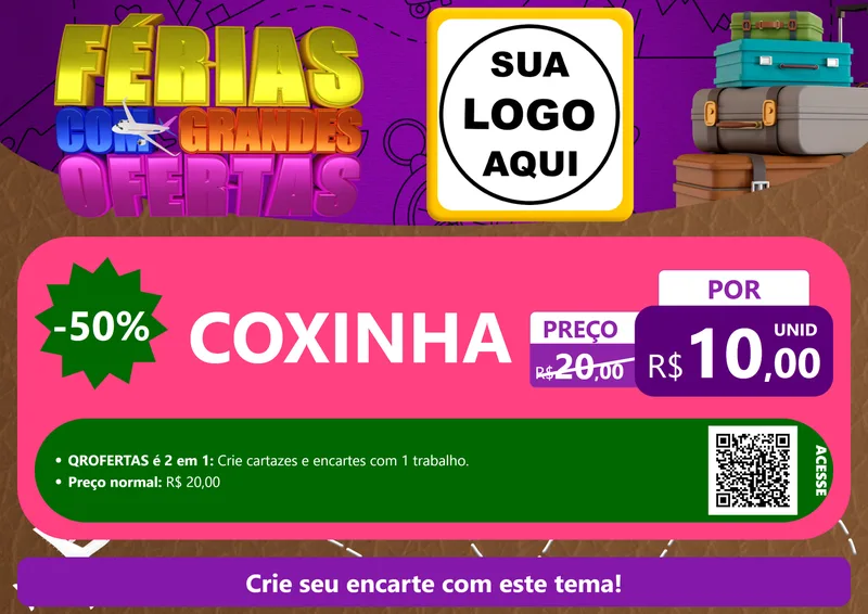 Modelo de Cartaz para Cartaz A4 Horizontal com o tema Férias com Grandes Ofertas para Salgadaria