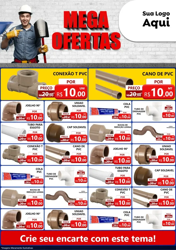 Modelo de Encarte para Encarte A4 Vertical com o tema Material de Construção para Tubos e conexões