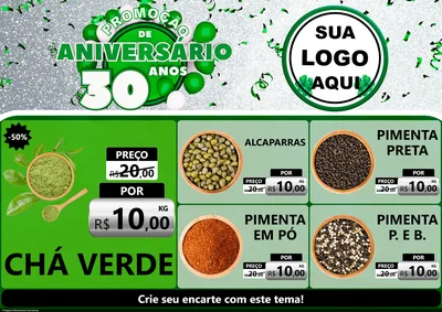 Modelo de Encarte para Encarte A4 Horizontal com o tema Promoção de Aniversário - 30 Anos para Produtos Naturais
