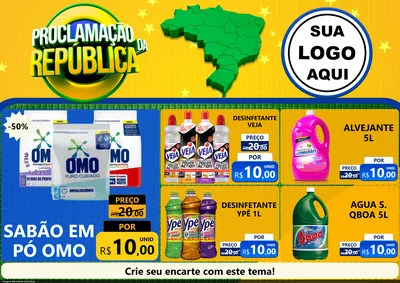 Modelo de Encarte para Encarte A4 Horizontal com o tema Proclamação da República para Produtos de Limpeza