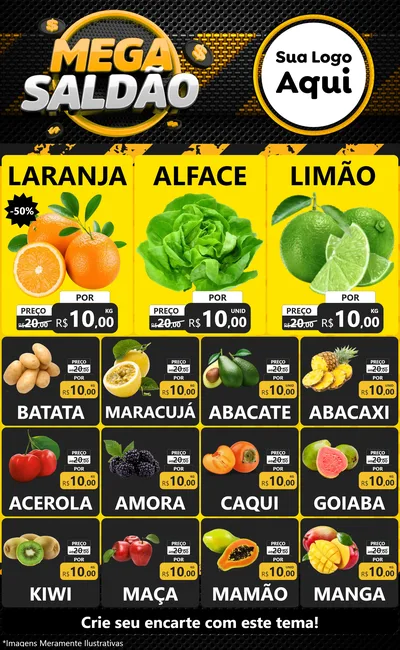Modelo de Encarte para Encarte Grande com o tema Mega Saldão para Hortifrúti