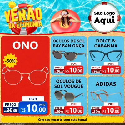Modelo de Rede Social para Feed Facebook com o tema Verão da Economia para Óticas