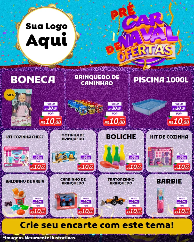 Modelo de Rede Social para Feed Instagram com o tema Pré Carnaval de Ofertas para Brinquedos