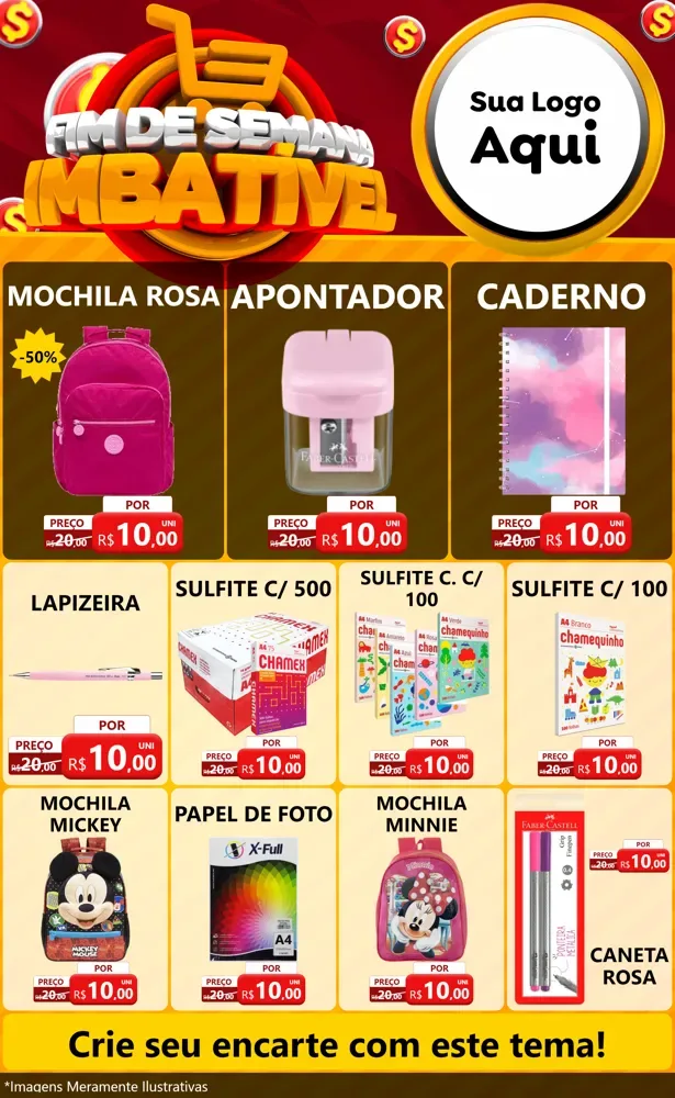 Modelo de Encarte para Encarte Grande com o tema Fim de Semana Imbatível para Papelaria