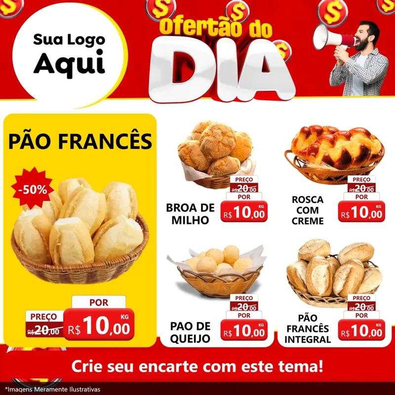 Modelo de Rede Social para Feed Facebook com o tema Ofertão do dia para Padaria
