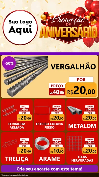 Modelo de Rede Social para Stories com o tema Promoção de Aniversário para Ferragens