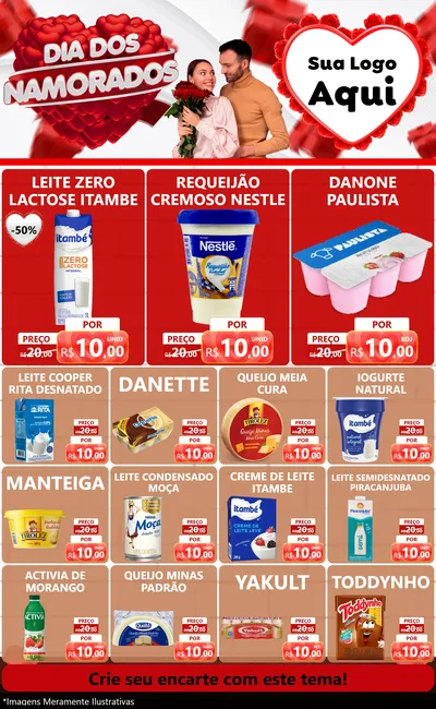 Modelo de Encarte para Encarte Grande com o tema Dia dos Namorados para Frios e Laticínios