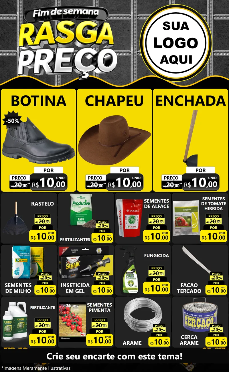 Modelo de Encarte para Encarte Grande com o tema Fim de Semana Rasga Preço para Agropecuária