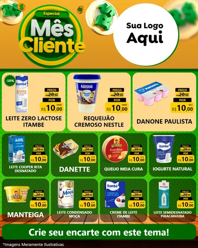 Modelo de Rede Social para Feed Instagram com o tema Especial Mês do Cliente para Frios e Laticínios