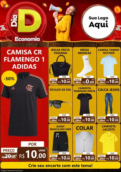 Modelo de Encarte para Encarte A4 Vertical com o tema Dia D Economia para Roupas e acessórios
