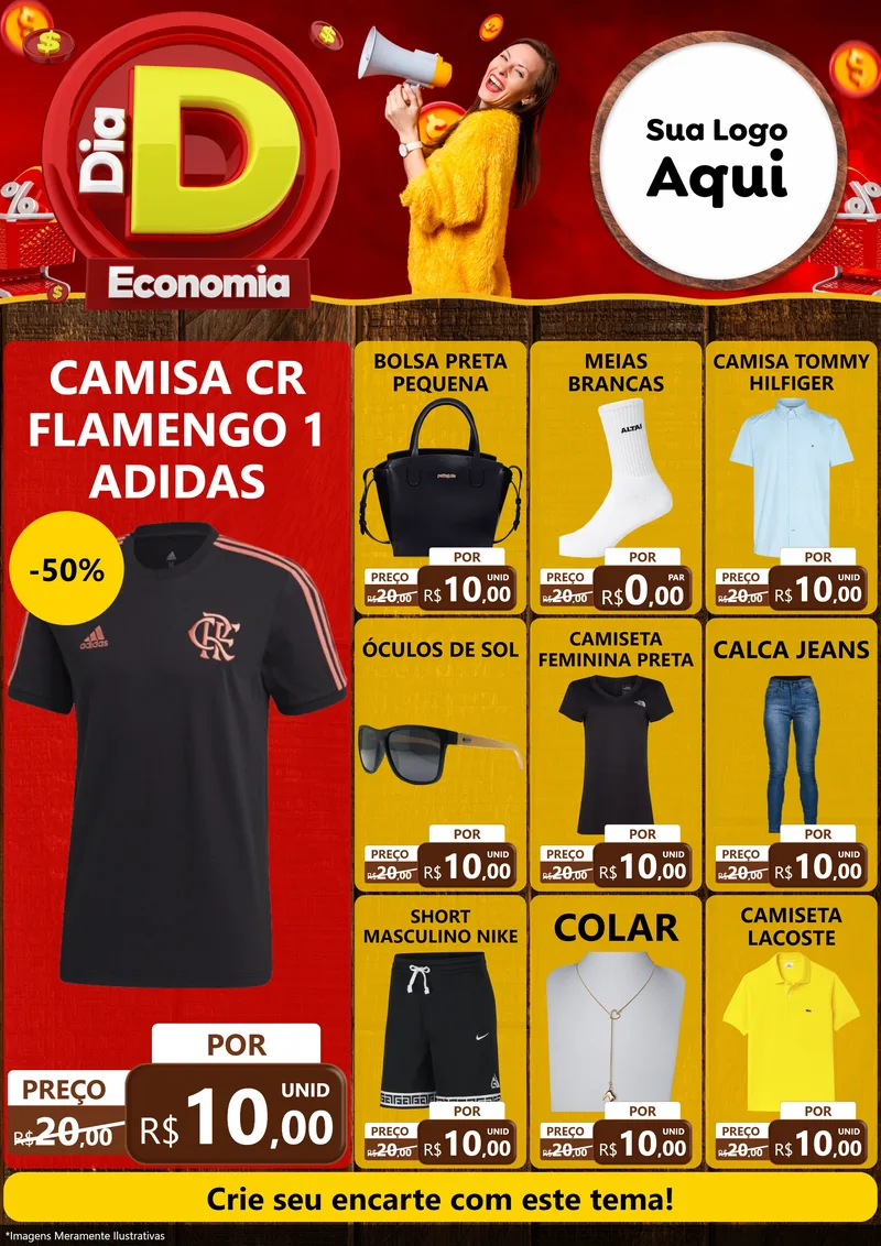 Modelo de Encarte para Encarte A4 Vertical com o tema Dia D Economia para Roupas e acessórios
