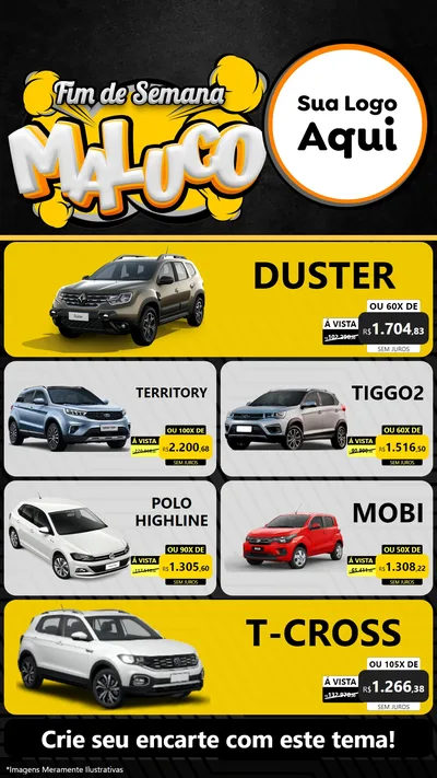 Modelo de TV para TV Vertical com o tema Fim de Semana Maluco para Concessionaria de Carros