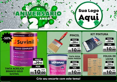 Modelo de Encarte para Encarte A4 Horizontal com o tema Promoção de Aniversário - 2 Anos para Tintas e Ferramentas