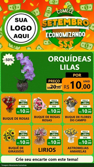 Modelo de Rede Social para Stories com o tema Comece Setembro Economizando para Floricultura e jardim
