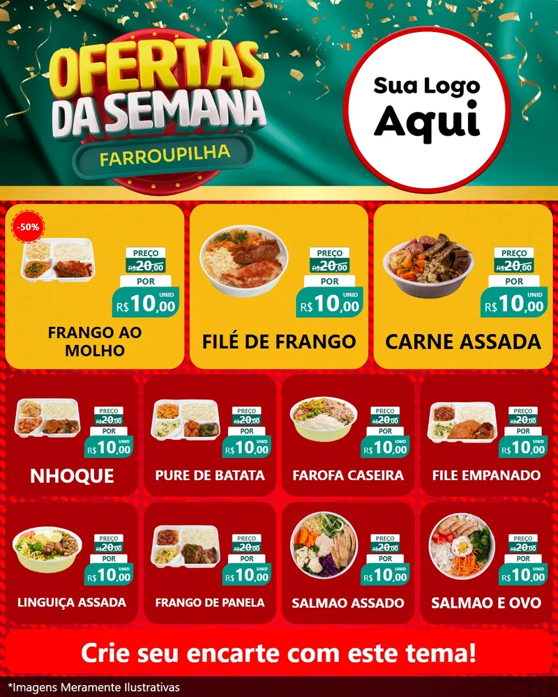 Modelo de Rede Social para Feed Instagram com o tema Ofertas da Semana Farroupilha para Restaurante
