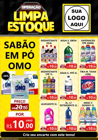 Modelo de Encarte para Encarte A4 Vertical com o tema Operação Limpa Estoque para Produtos de Limpeza