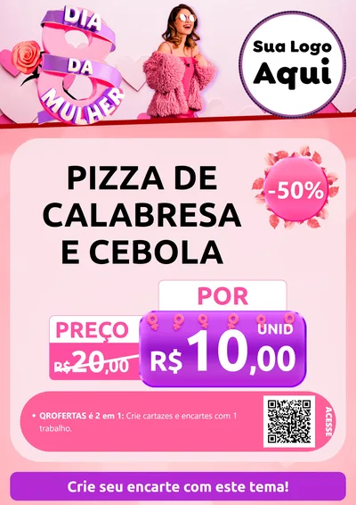 Modelo de Cartaz para Cartaz A4 Vertical com o tema Dia da Mulher para Pizzaria
