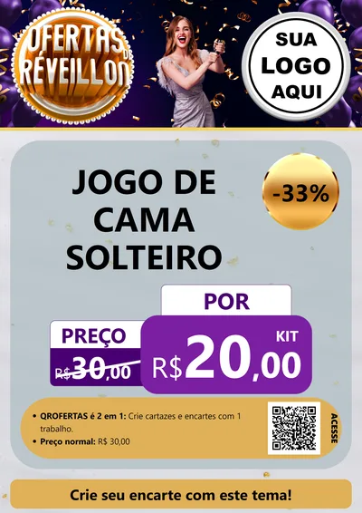 Modelo de Cartaz para Cartaz A4 Vertical com o tema Ofertas de Réveillon para Cama, Mesa e Banho