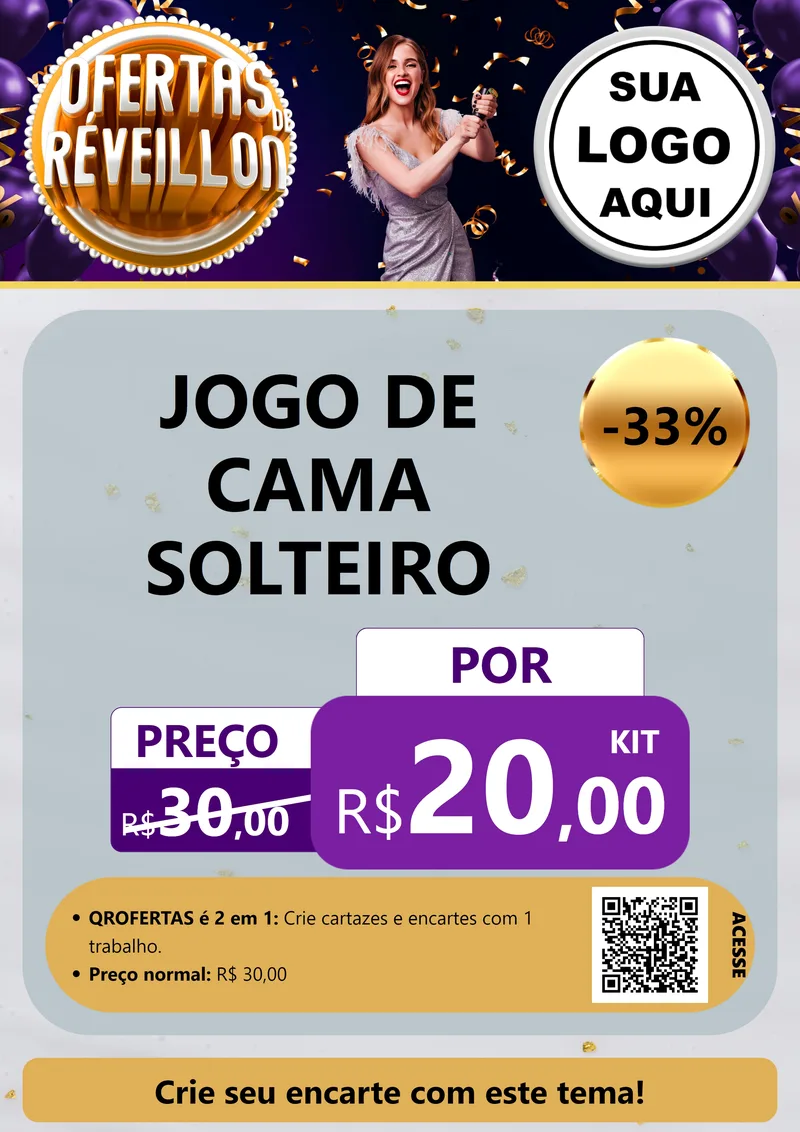 Modelo de Cartaz para Cartaz A4 Vertical com o tema Ofertas de Réveillon para Cama, Mesa e Banho