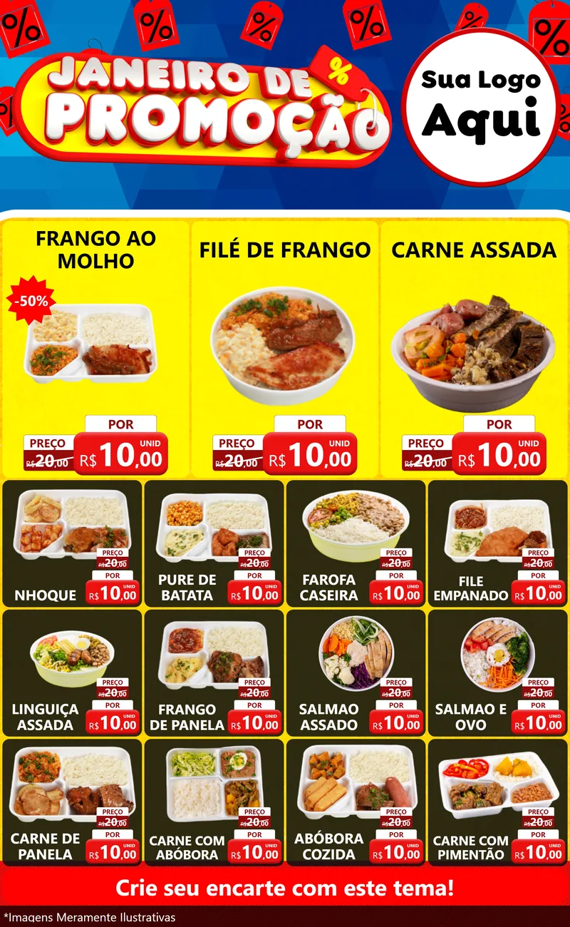 Modelo de Encarte para Encarte Grande com o tema Janeiro de Promoção para Restaurante