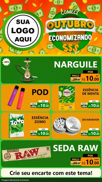 Modelo de TV para TV Vertical com o tema Comece Outubro Economizando para Tabacaria