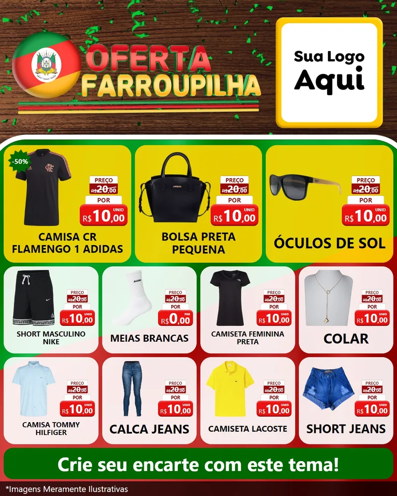 Modelo de Rede Social para Feed Instagram com o tema Oferta Farroupilha para Roupas e acessórios