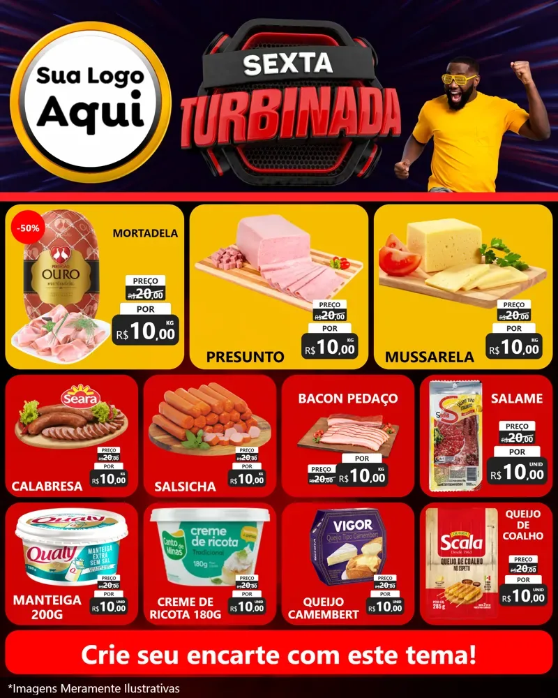 Modelo de Rede Social para Feed Instagram com o tema Sexta Turbinada para Frios e Laticínios