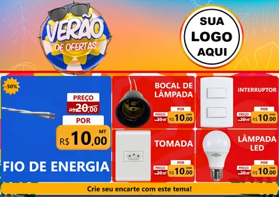 Modelo de Encarte para Encarte A4 Horizontal com o tema Verão de Ofertas para Materiais Elétricos