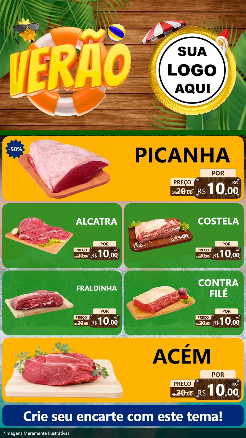 Modelo de TV para TV Vertical com o tema Verão para Açougue
