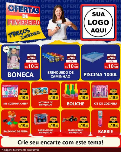 Modelo de Rede Social para Feed Instagram com o tema Ofertas de Fevereiro - Preços Incríveis para Brinquedos