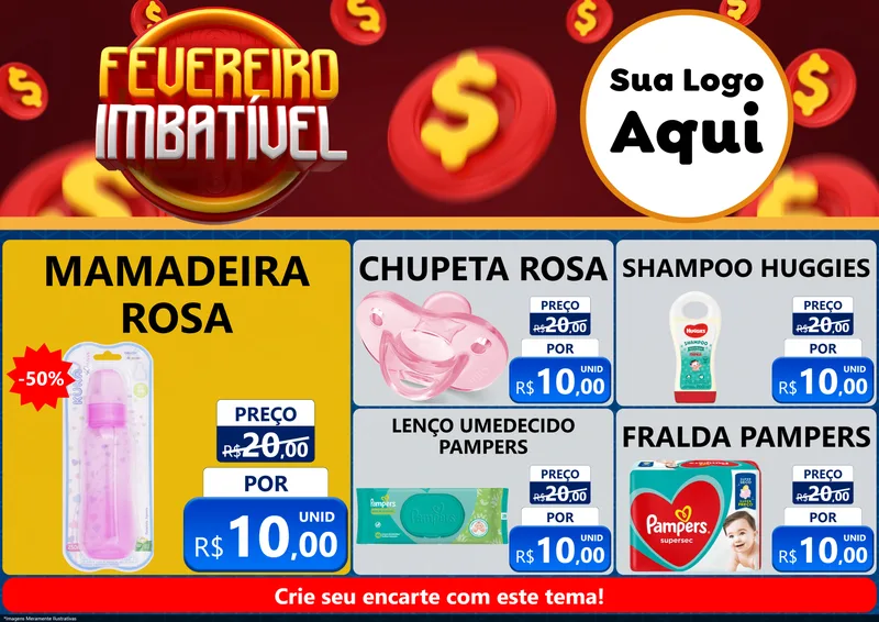 Modelo de Encarte para Encarte A4 Horizontal com o tema Fevereiro Imbatível para Bebês