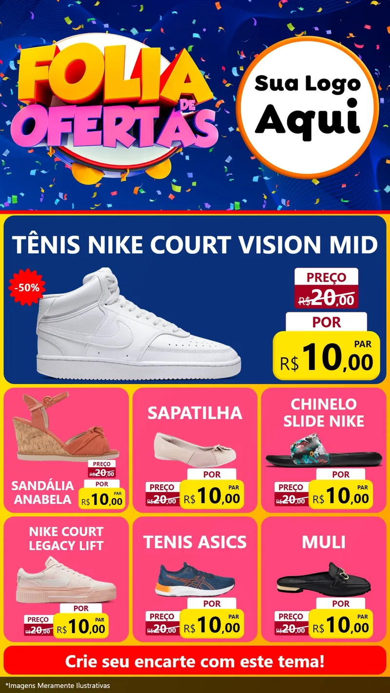 Modelo de Rede Social para Stories com o tema Folia de Ofertas para Calçados