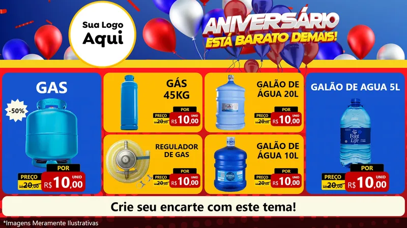 Modelo de TV para TV Horizontal com o tema Aniversário para Água e gás